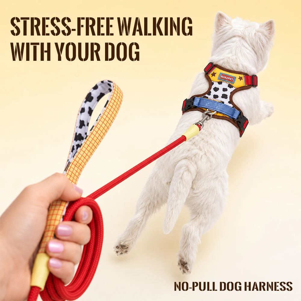 Comfortable Breathable Mesh-Lined Printed Pet Harness with Anti-Burst, Anti-Escape Features and Reflective Dog Harness