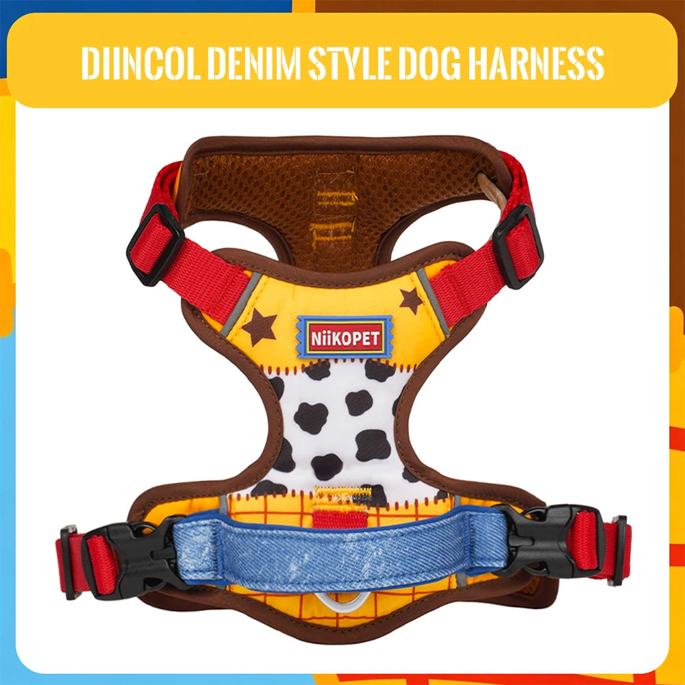Comfortable Breathable Mesh-Lined Printed Pet Harness with Anti-Burst, Anti-Escape Features and Reflective Dog Harness