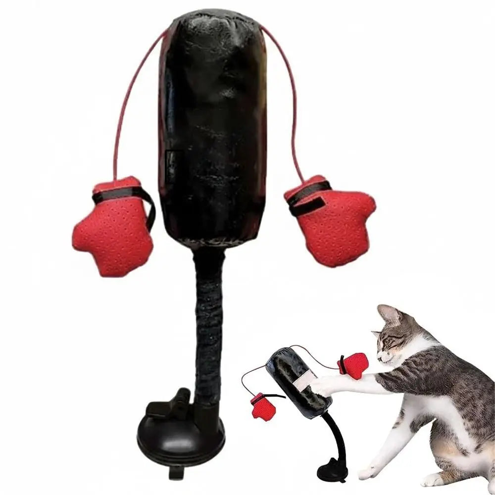 Suction Cup Base Cat Boxing Toy Self-standing Spring Loaded Pet Scratching Toy Bite Resistant Scratch Resistant Cat Punching Bag