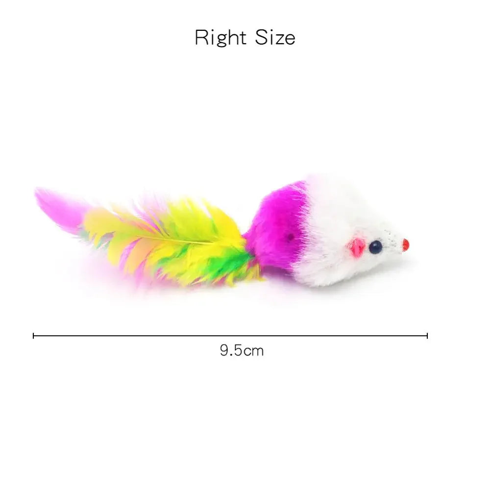 Pet Cat Toys Rabbit Fur False Mouse  Feather Rainbow Mouse Toy  Funny Playing Toys For Kitten