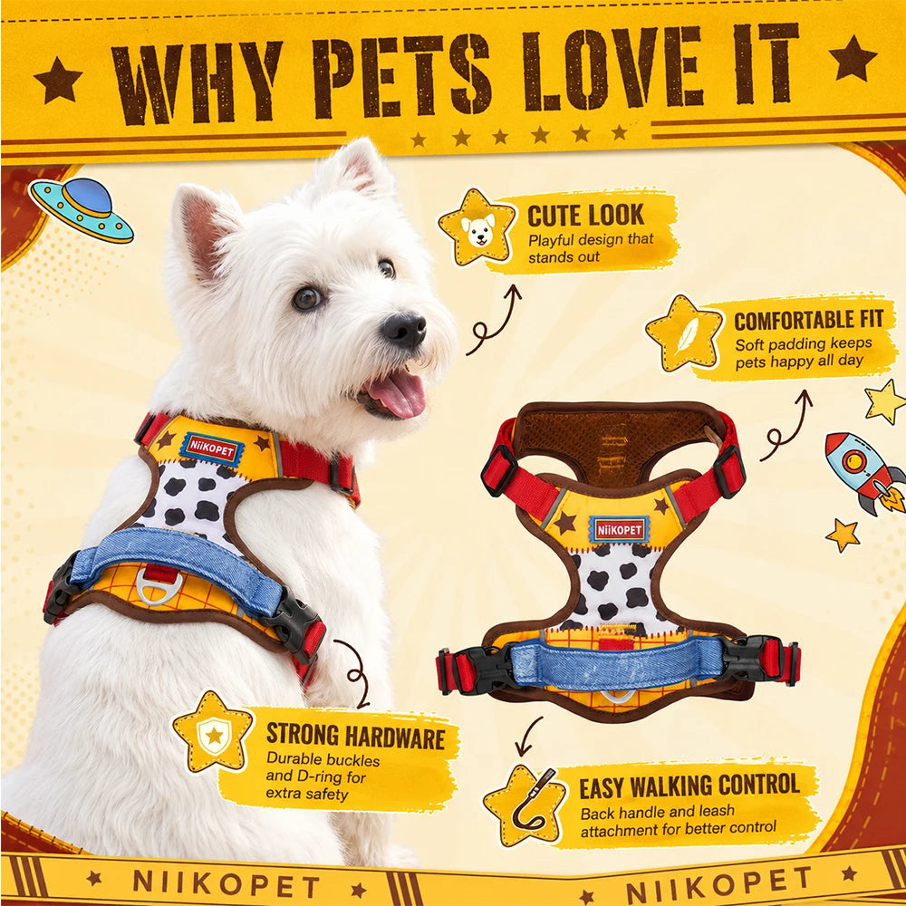 Comfortable Breathable Mesh-Lined Printed Pet Harness with Anti-Burst, Anti-Escape Features and Reflective Dog Harness