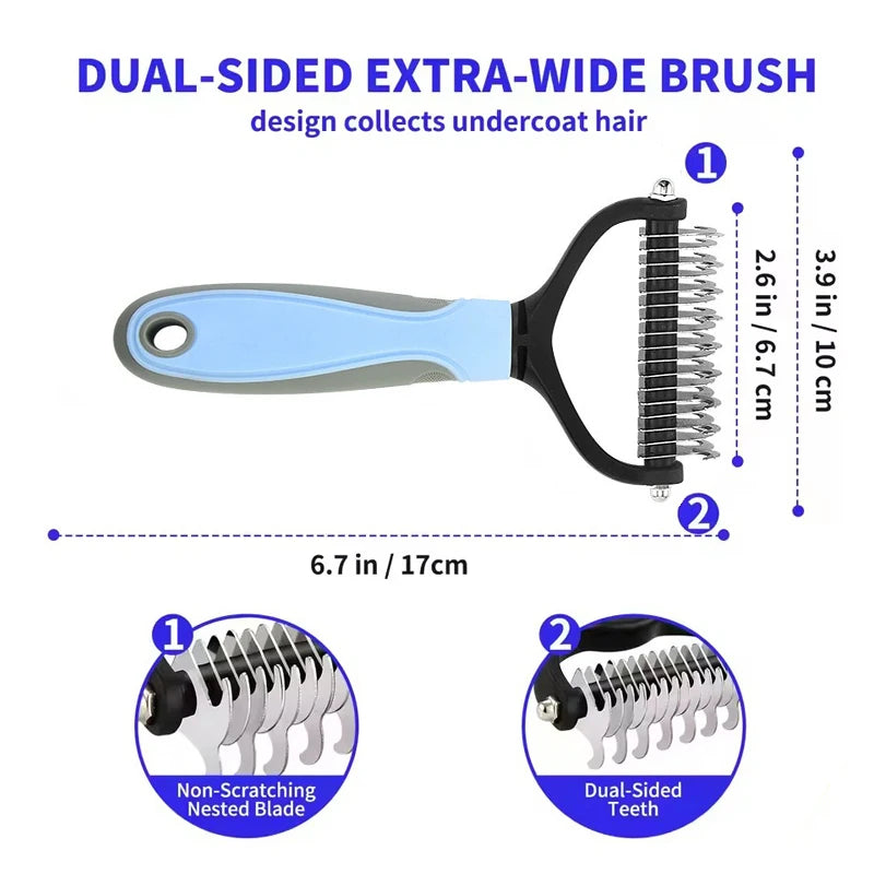 Pet Deshedding Brush Dog Cat Grooming Comb, Undercoat Fur Remover Knot Cutter Tool for Puppy Shedding Hair Removal Pet Supplies