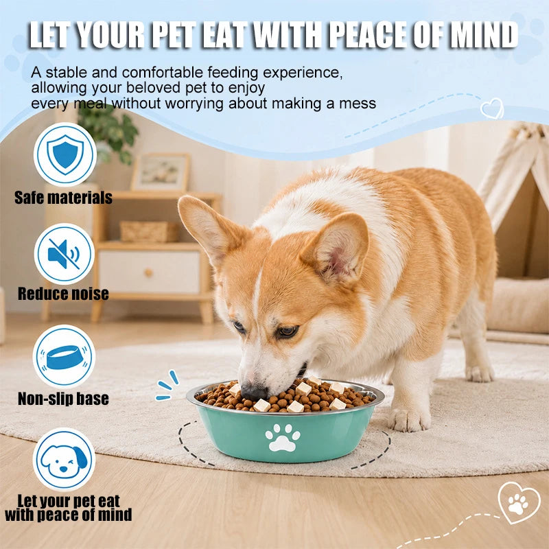 New Stainless Steel Dog Basin Paw Print Pet Supplies Cat Bowl Dog Bowl Silicone Anti-slip  Pet Drinking Water Feeding Bowl