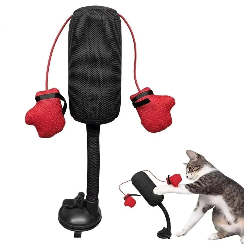 Suction Cup Base Cat Boxing Toy Self-standing Spring Loaded Pet Scratching Toy Bite Resistant Scratch Resistant Cat Punching Bag