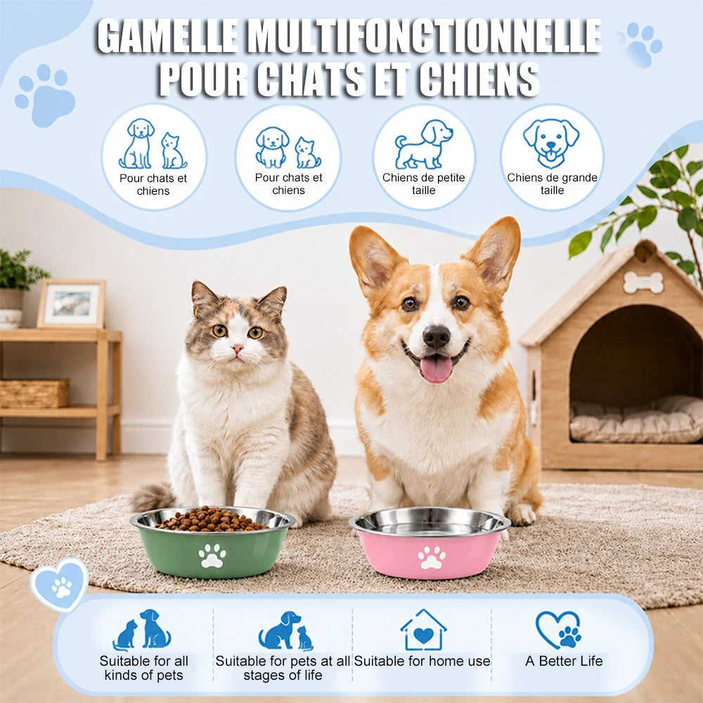 New Stainless Steel Dog Basin Paw Print Pet Supplies Cat Bowl Dog Bowl Silicone Anti-slip  Pet Drinking Water Feeding Bowl