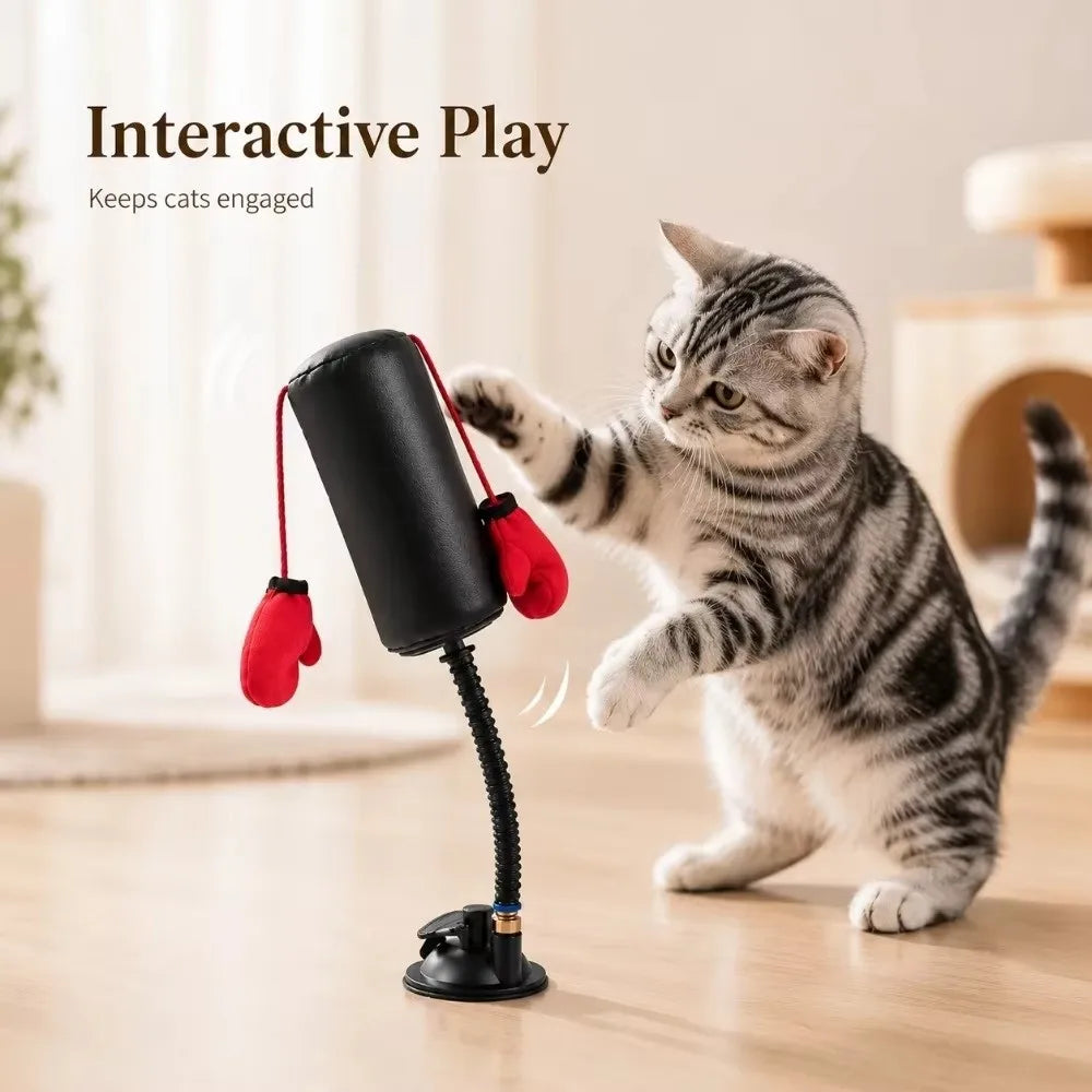 Suction Cup Base Cat Boxing Toy Self-standing Spring Loaded Pet Scratching Toy Bite Resistant Scratch Resistant Cat Punching Bag