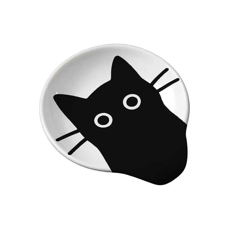 1PC Cat-Shaped Ceramic Spoon Rest, Cute Pet Pattern Dipping Sauce Dish, Multi-Color Spoon Holder & Snack Tray, Heat-Resistant &
