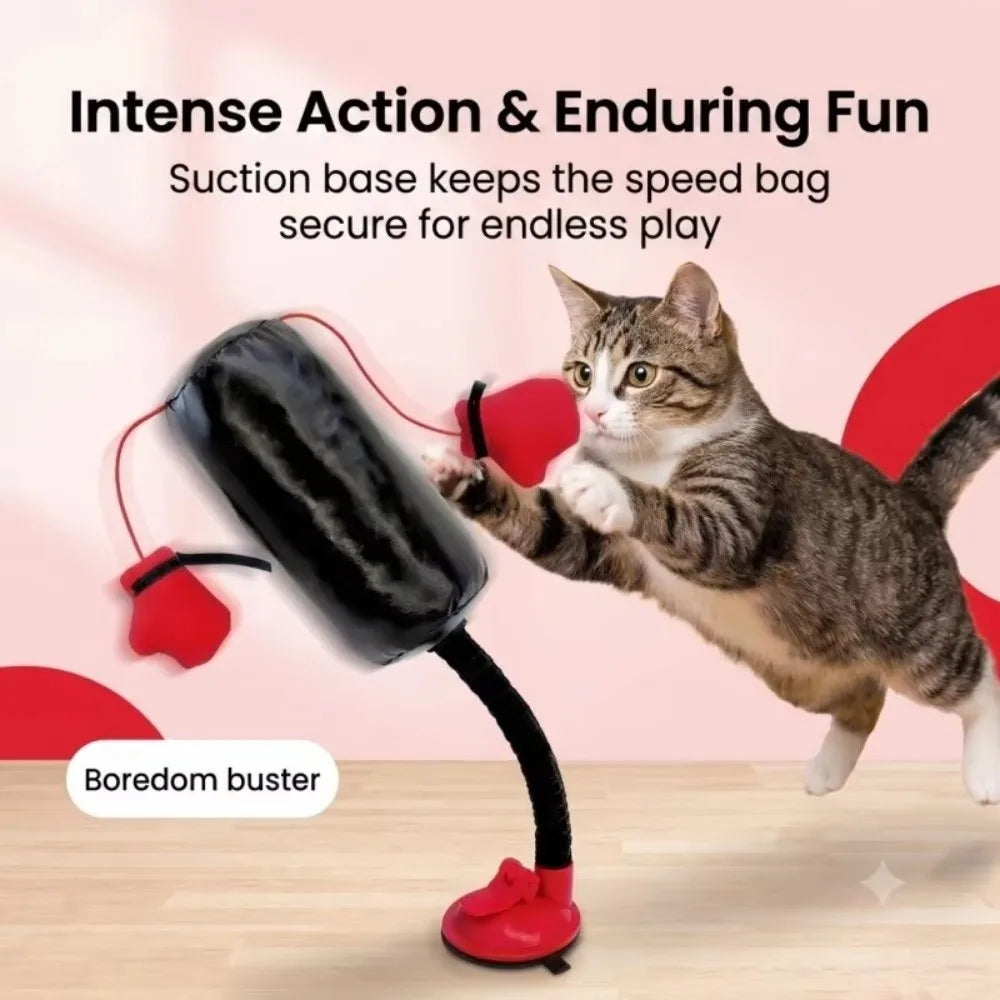 Suction Cup Base Cat Boxing Toy Self-standing Spring Loaded Pet Scratching Toy Bite Resistant Scratch Resistant Cat Punching Bag