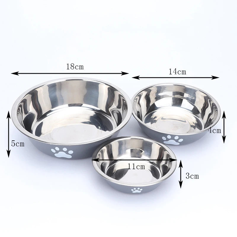 New Stainless Steel Dog Basin Paw Print Pet Supplies Cat Bowl Dog Bowl Silicone Anti-slip  Pet Drinking Water Feeding Bowl