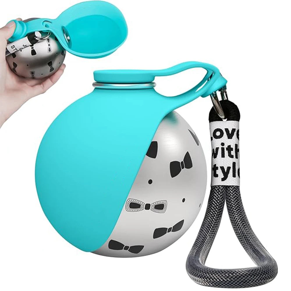 2 in 1 Portable Dog Water Bottle, 10oz Stainless Steel No-Spill Travel Pet Water Dispenser with Silicone Bowl for Small Dog
