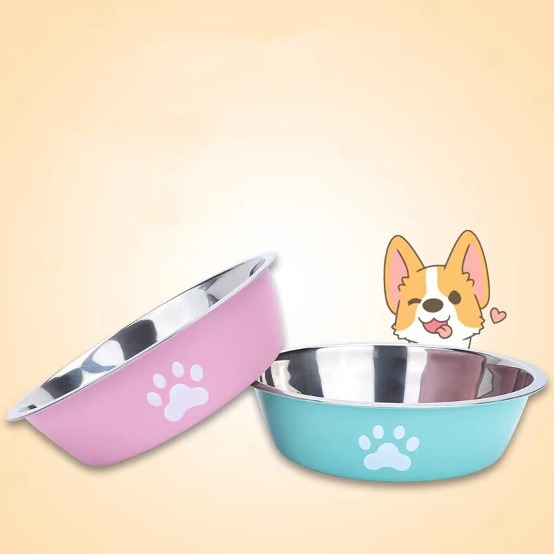 New Stainless Steel Dog Basin Paw Print Pet Supplies Cat Bowl Dog Bowl Silicone Anti-slip  Pet Drinking Water Feeding Bowl