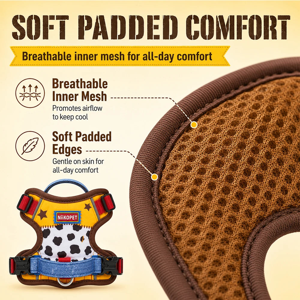 Comfortable Breathable Mesh-Lined Printed Pet Harness with Anti-Burst, Anti-Escape Features and Reflective Dog Harness